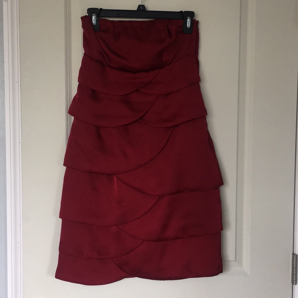 Red strapless dress